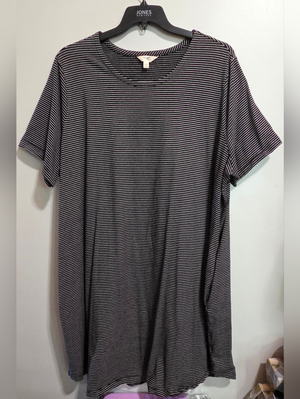Terra & Sky Black and White Striped Short Sleeve Dress